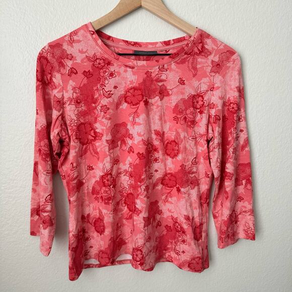 Amber Sun Women's Pink Floral Blouse Stretchy 3/4 Sleeve Size Small/Medium Top - Picture 1 of 7